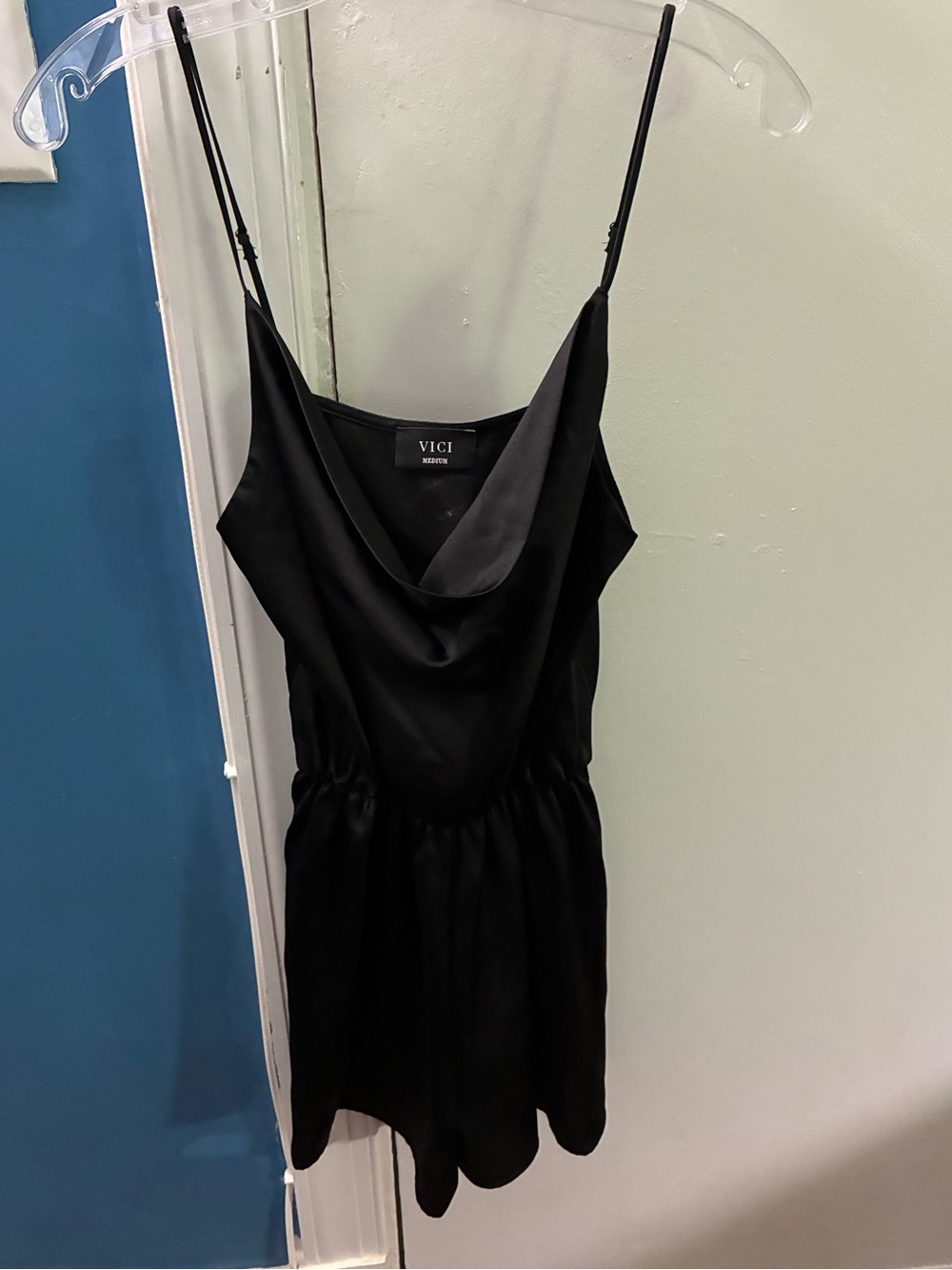 VICI Black Satin Cowl Neck Camisole Romper
